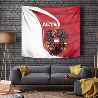 Austria national day tapestry showing curved white stripe and red shield with black eagle