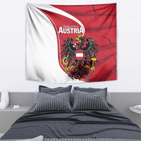 Austria national day tapestry with red field, white diagonal stripe, and black eagle coat of arms