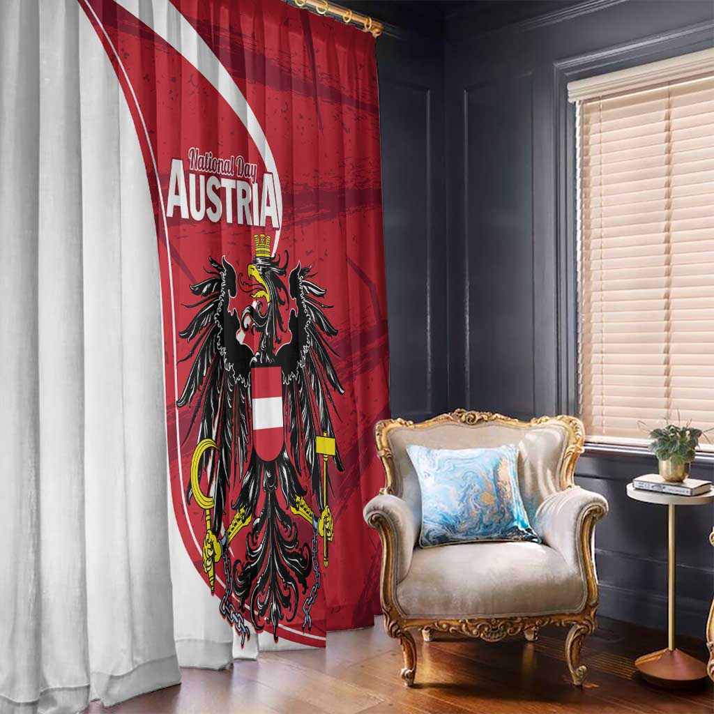 Austria national day window curtain with red panel, white emblem, and black eagle artwork