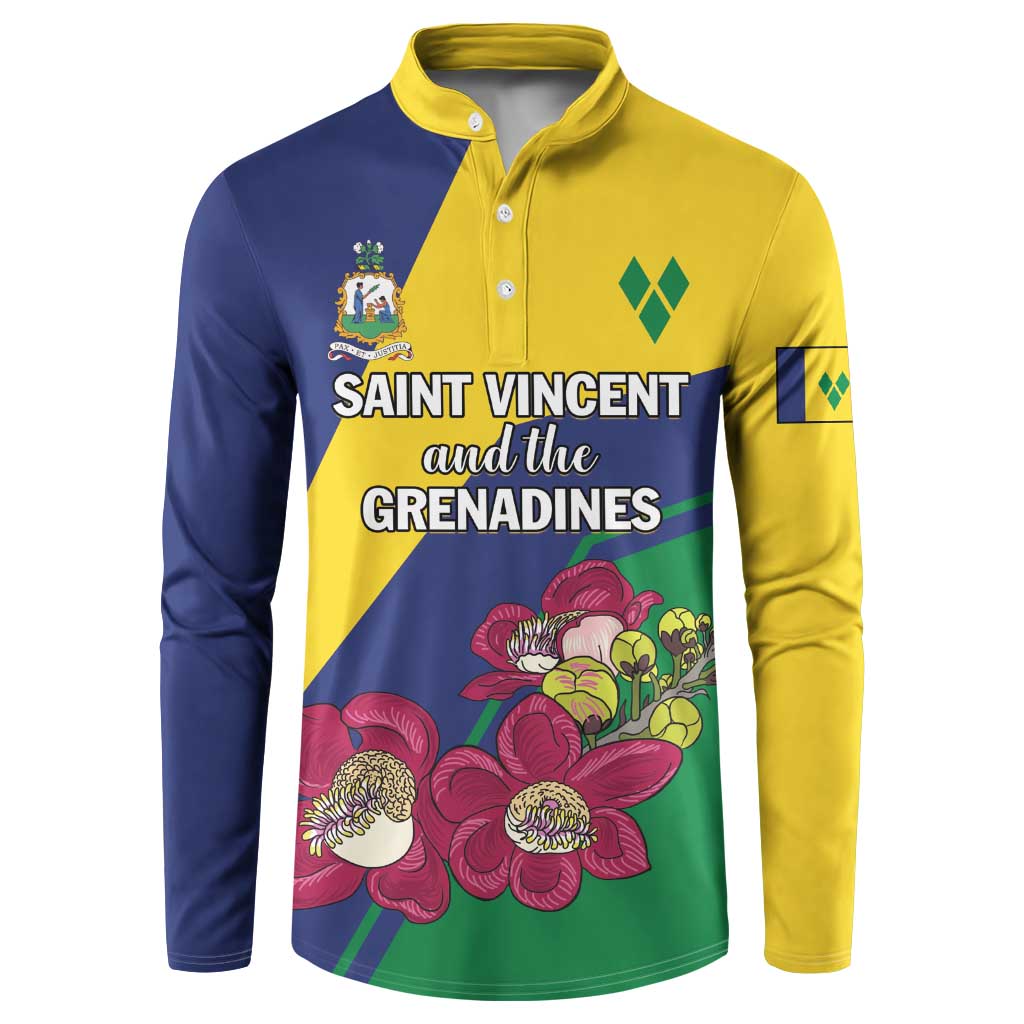 Personalized Saint Vincent and the Grenadines Button Sweatshirt Pax et Justitia Cannonball Flower - Wonder Print Shop