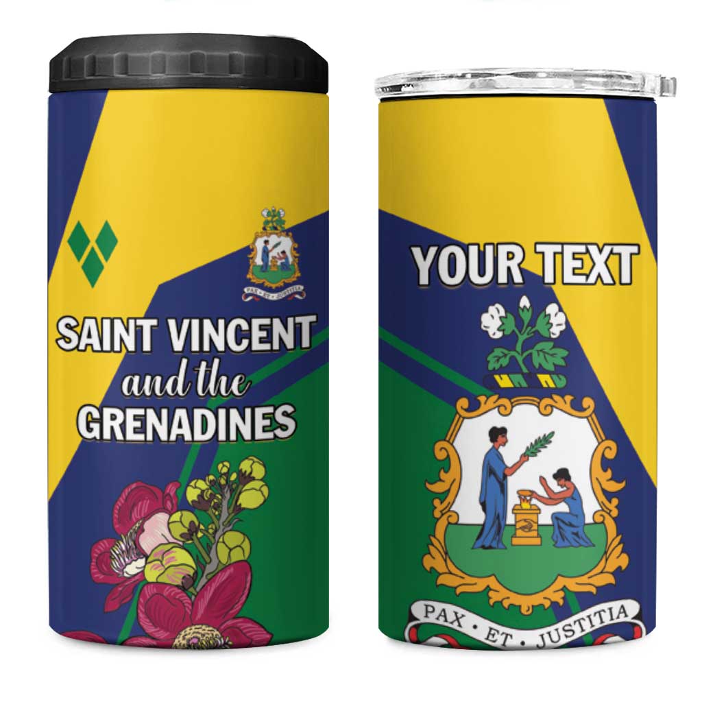 Personalized Saint Vincent and the Grenadines 4 in 1 Can Cooler Tumbler Pax et Justitia Cannonball Flower - Wonder Print Shop