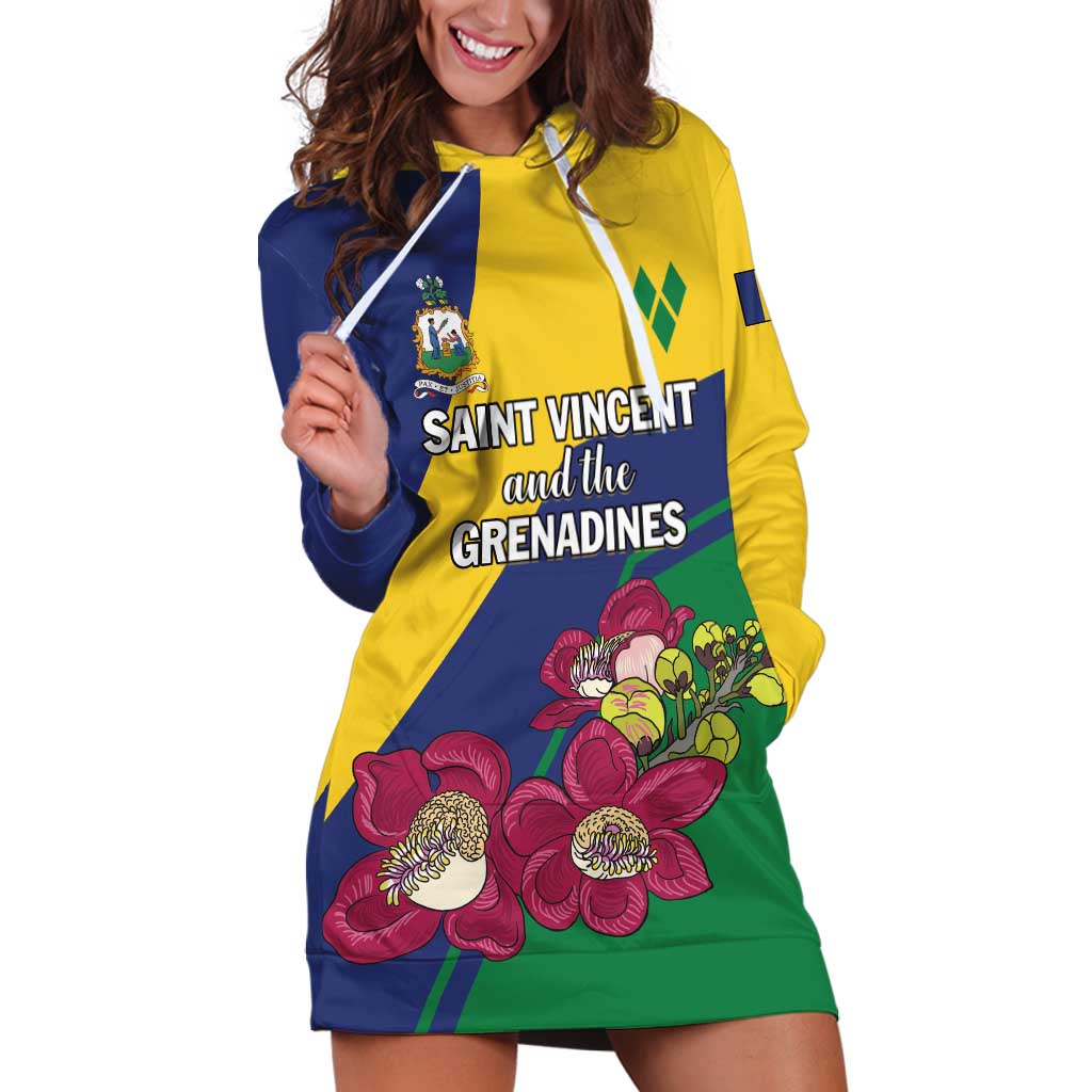 Personalized Saint Vincent and the Grenadines Hoodie Dress Pax et Justitia Cannonball Flower - Wonder Print Shop