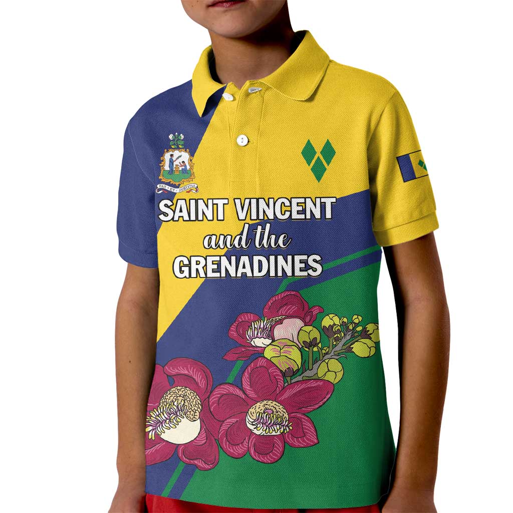 Personalized Saint Vincent and the Grenadines Kid Polo Shirt Pax et Justitia Cannonball Flower - Wonder Print Shop