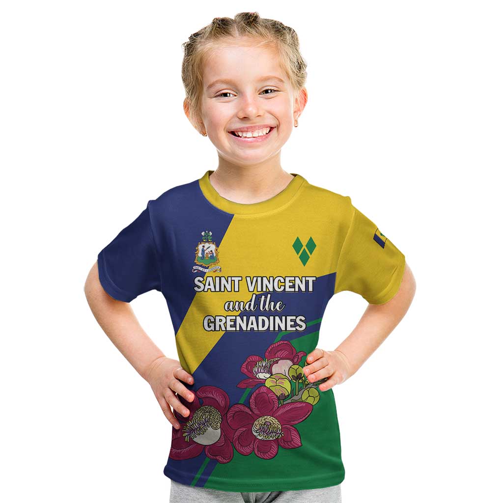 Personalized Saint Vincent and the Grenadines Kid T Shirt Pax et Justitia Cannonball Flower - Wonder Print Shop