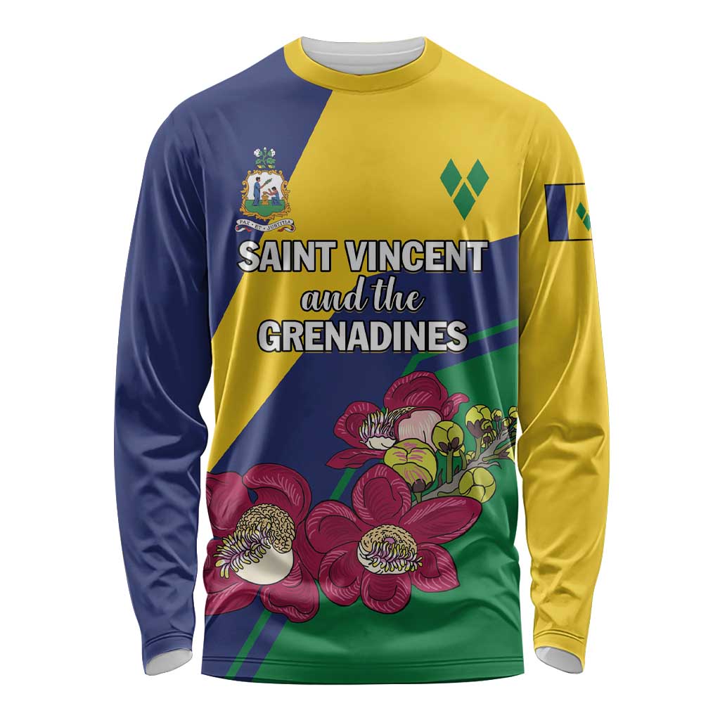 Personalized Saint Vincent and the Grenadines Long Sleeve Shirt Pax et Justitia Cannonball Flower - Wonder Print Shop