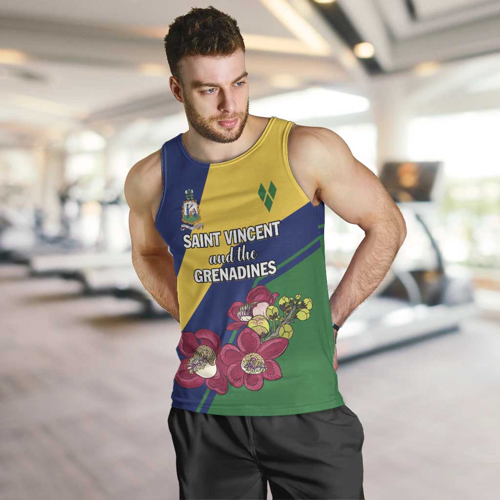 Personalized Saint Vincent and the Grenadines Men Tank Top Pax et Justitia Cannonball Flower - Wonder Print Shop