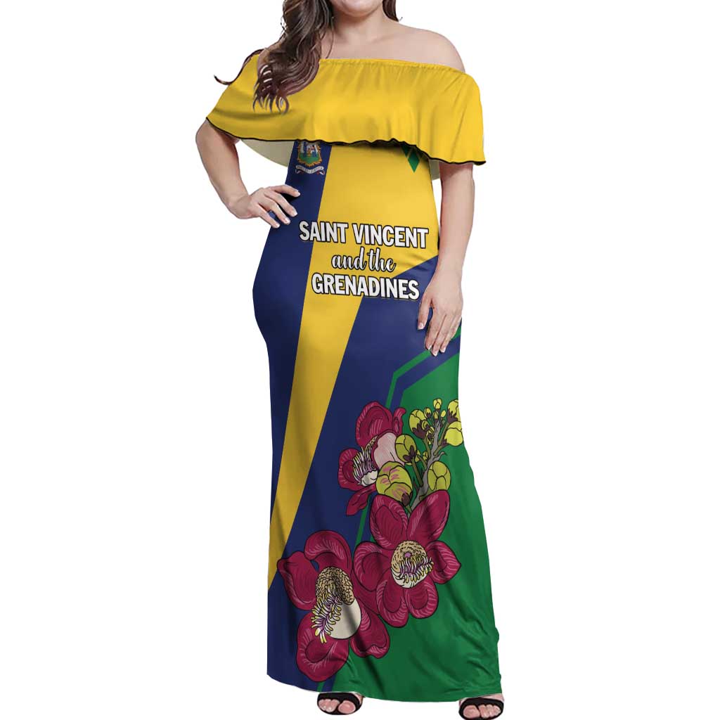 Personalized Saint Vincent and the Grenadines Off Shoulder Maxi Dress Pax et Justitia Cannonball Flower - Wonder Print Shop