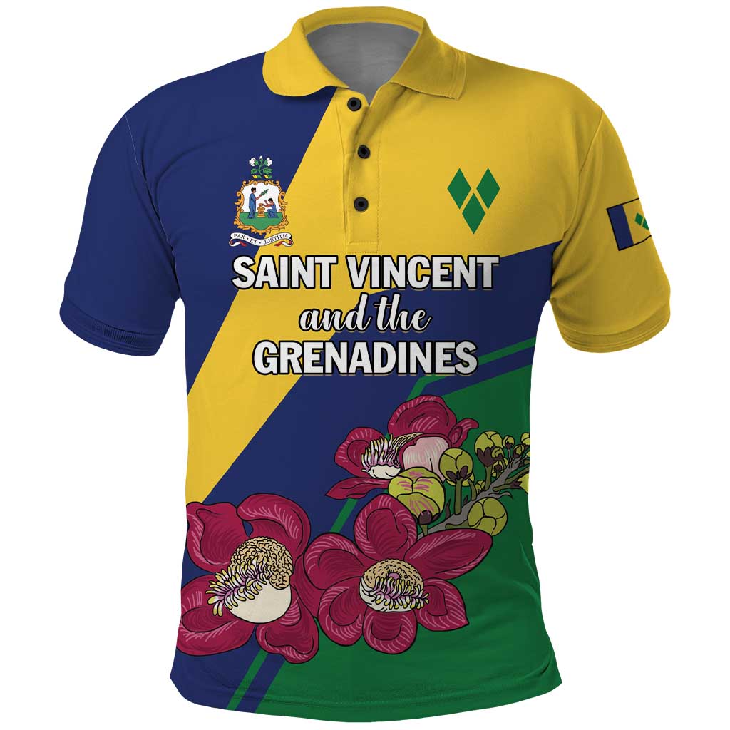 Personalized Saint Vincent and the Grenadines Polo Shirt Pax et Justitia Cannonball Flower - Wonder Print Shop