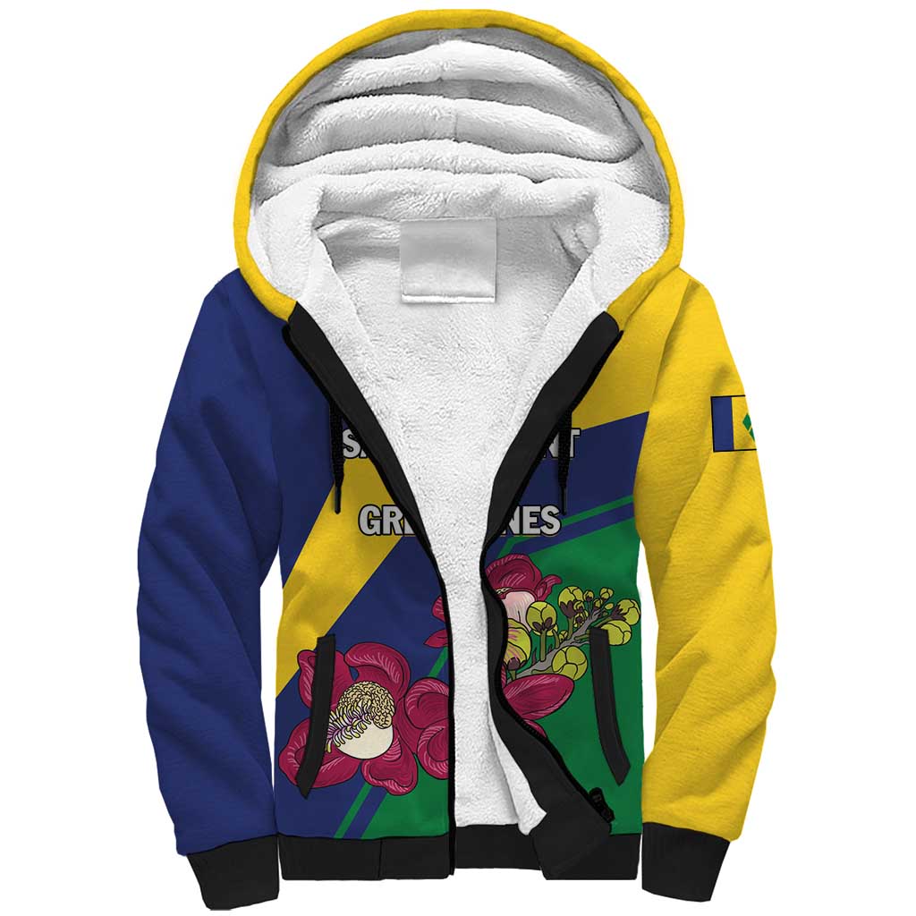 Personalized Saint Vincent and the Grenadines Sherpa Hoodie Pax et Justitia Cannonball Flower - Wonder Print Shop