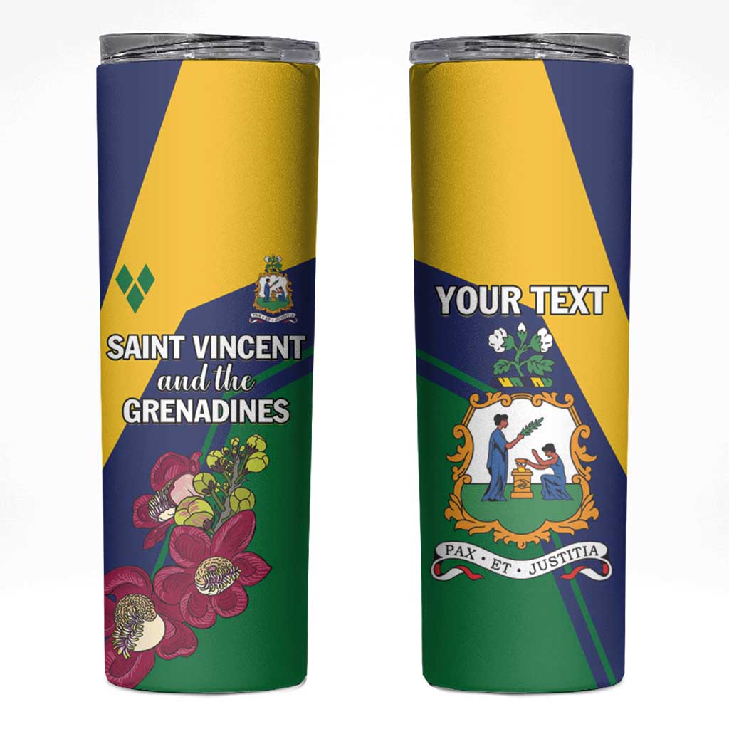 Personalized Saint Vincent and the Grenadines Skinny Tumbler Pax et Justitia Cannonball Flower