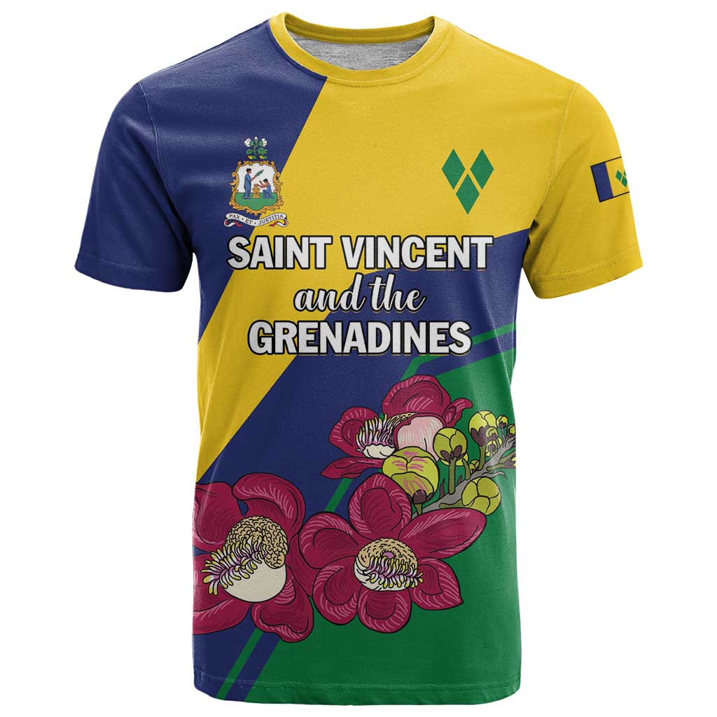 Personalized Saint Vincent and the Grenadines T Shirt Pax et Justitia Cannonball Flower - Wonder Print Shop