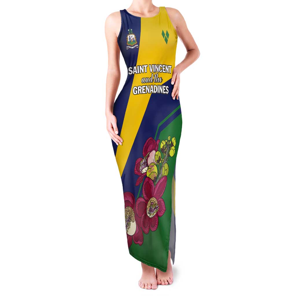 Personalized Saint Vincent and the Grenadines Tank Maxi Dress Pax et Justitia Cannonball Flower - Wonder Print Shop