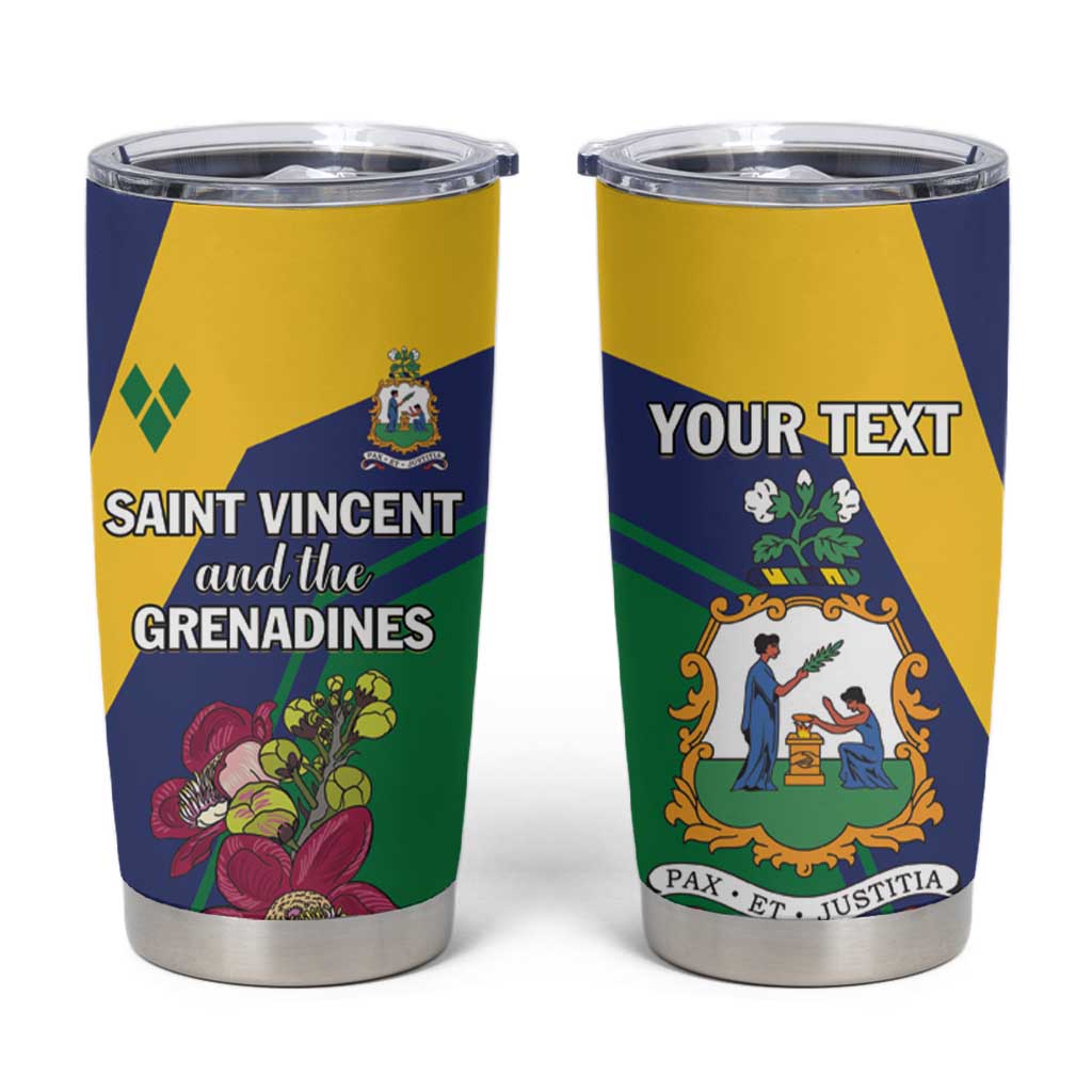 Personalized Saint Vincent and the Grenadines Tumbler Cup Pax et Justitia Cannonball Flower