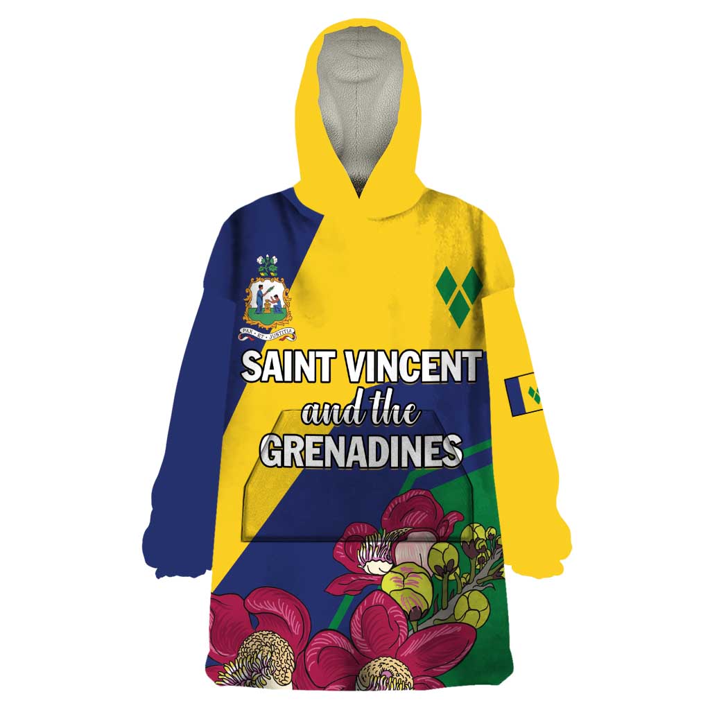 Personalized Saint Vincent and the Grenadines Wearable Blanket Hoodie Pax et Justitia Cannonball Flower - Wonder Print Shop