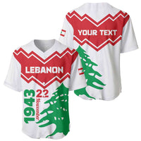 Personalized baseball jersey set, white front and back with Lebanon red zigzag and cedar