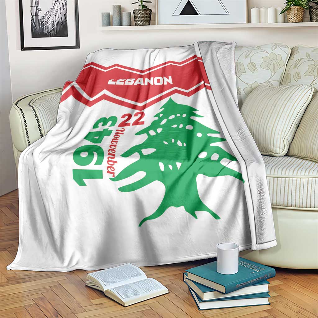 White Lebanon independence day blanket, red chevrons and green cedar tree graphic