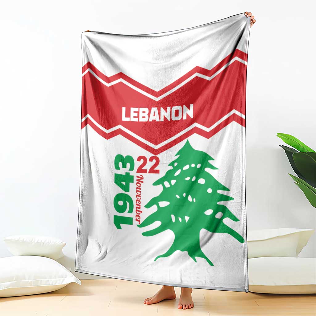 White Lebanon Independence Day blanket hanging, red chevrons with green cedar tree art
