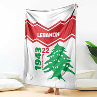 White Lebanon Independence Day blanket hanging, red chevrons with green cedar tree art