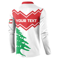 White button sweatshirt back with red chevrons, your text panel, green tree graphic