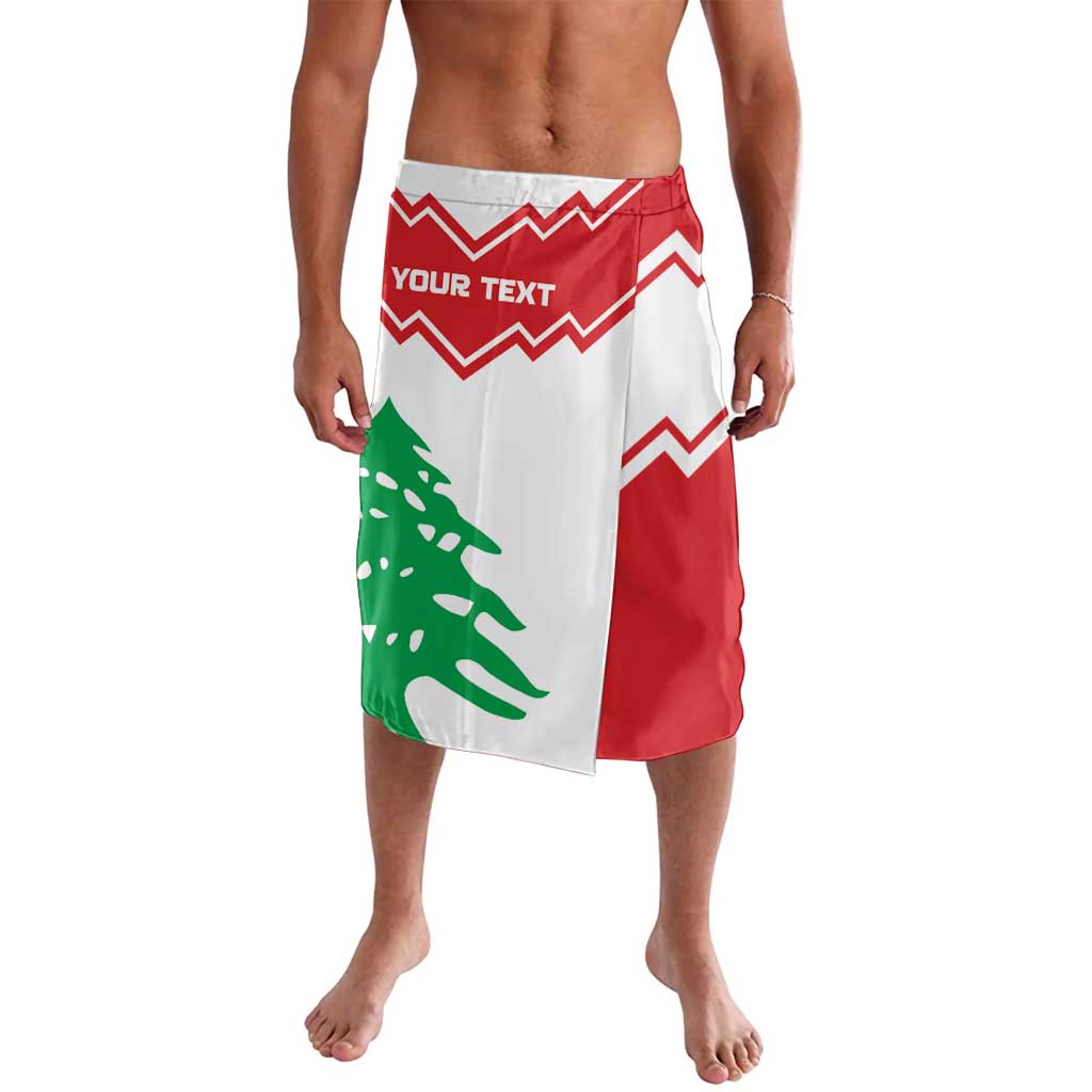 Personalized lavalava sarong with white red zigzag band and optional text panel