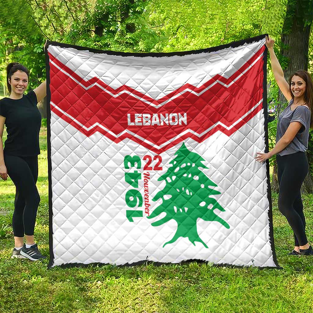 Lebanon Independence Day quilt, red-and-white chevron design with Lebanon and green cedar 22