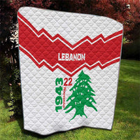 Lebanon Independence Day quilt, red central chevron band with Lebanon text and green cedar tree