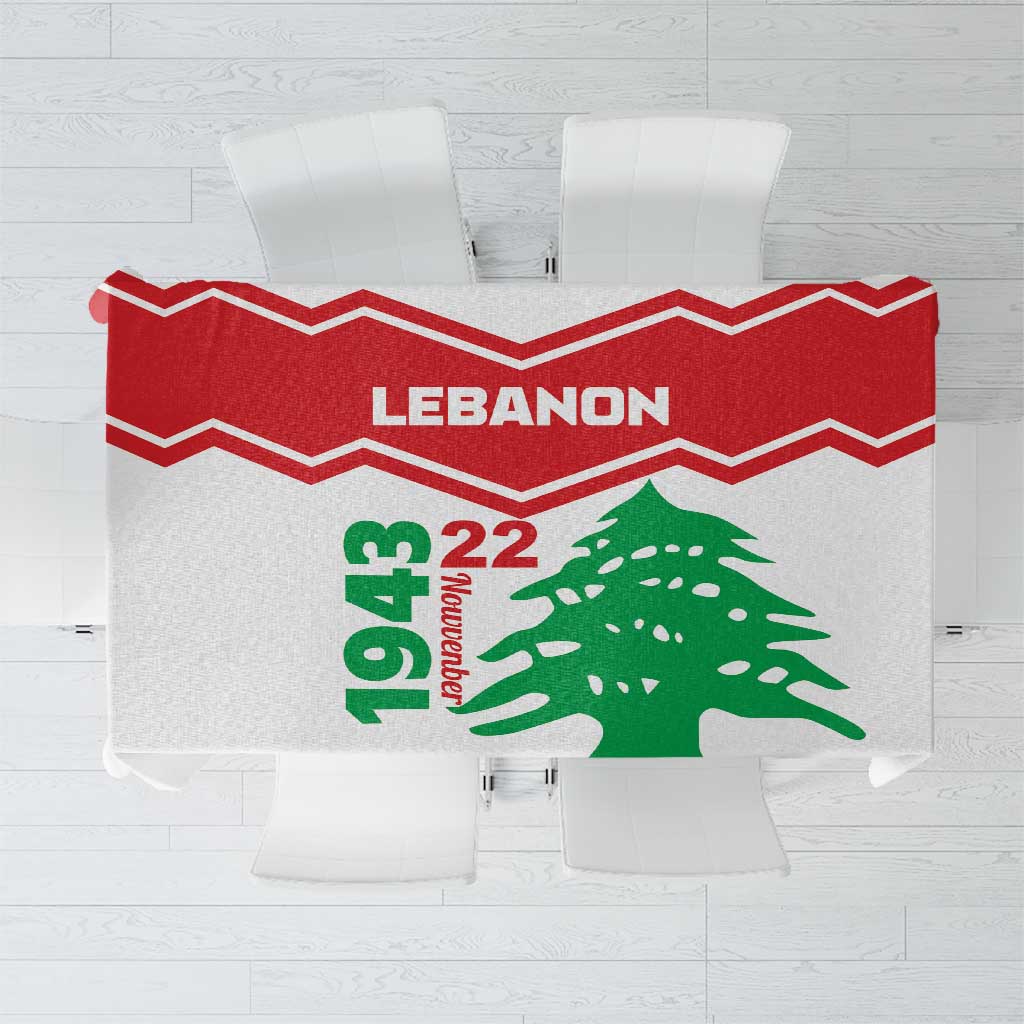 Lebanon Independence Day tablecloth, white with red zigzag and green cedar print