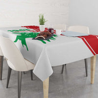 Lebanon Independence Day tablecloth, white fabric with red-and-green cedar design
