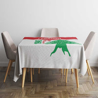 Lebanon Independence Day tablecloth on dining set with red border and green cedar print
