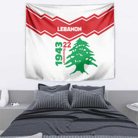 White Lebanon tapestry with red zigzag header, green cedar emblem and 1943–22 dates