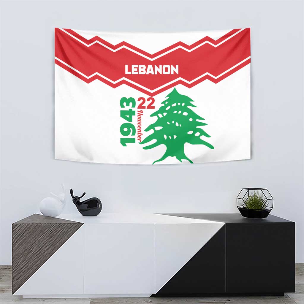 White tapestry with red chevrons, LEBANON lettering, green cedar tree, vertical 1943–22