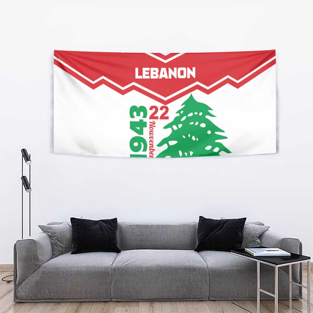 White tapestry with red top chevrons, green cedar silhouette, LEBANON and 1943–22