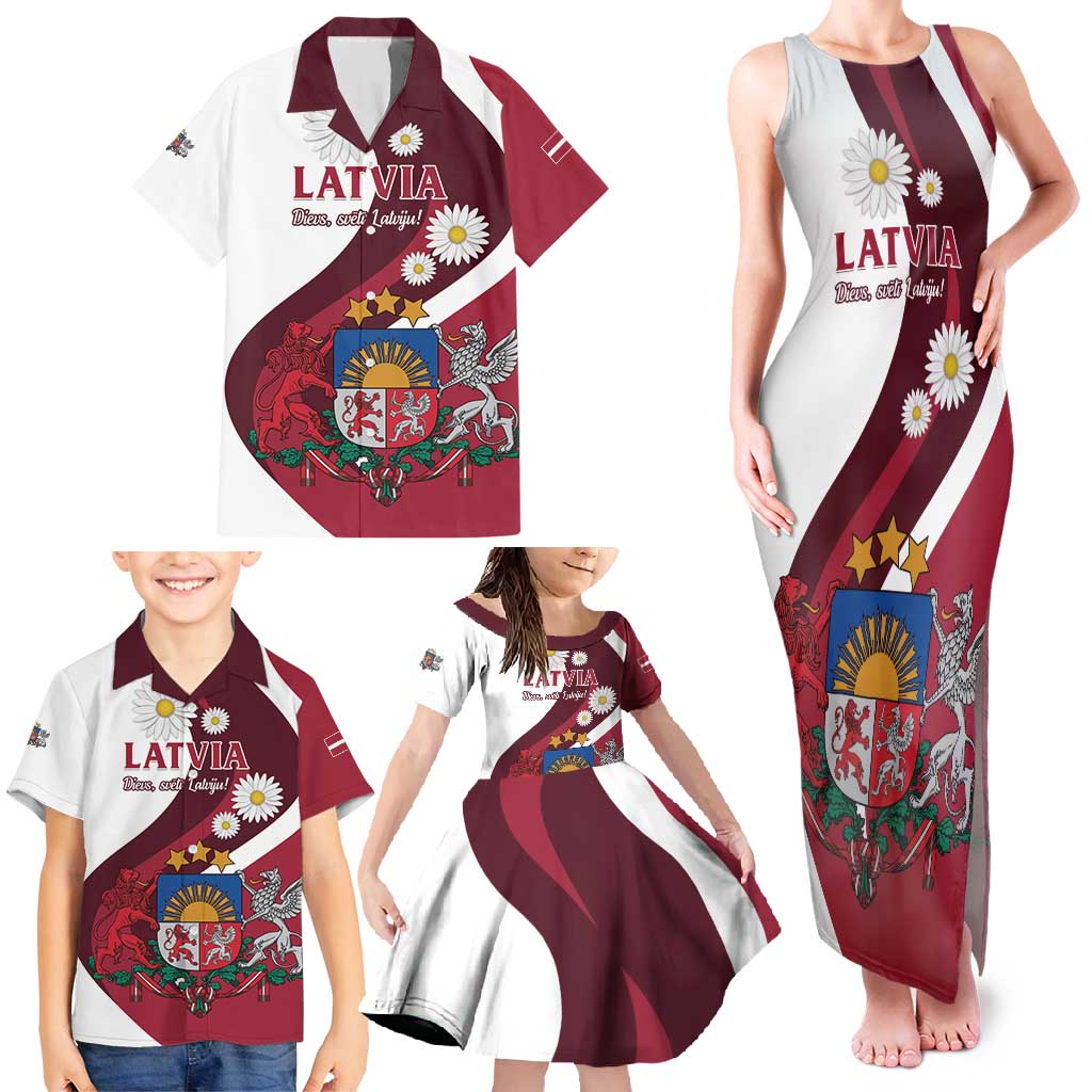 Personalized Latvia Family Matching Tank Maxi Dress and Hawaiian Shirt Dievs sveti Latviju - Wonder Print Shop