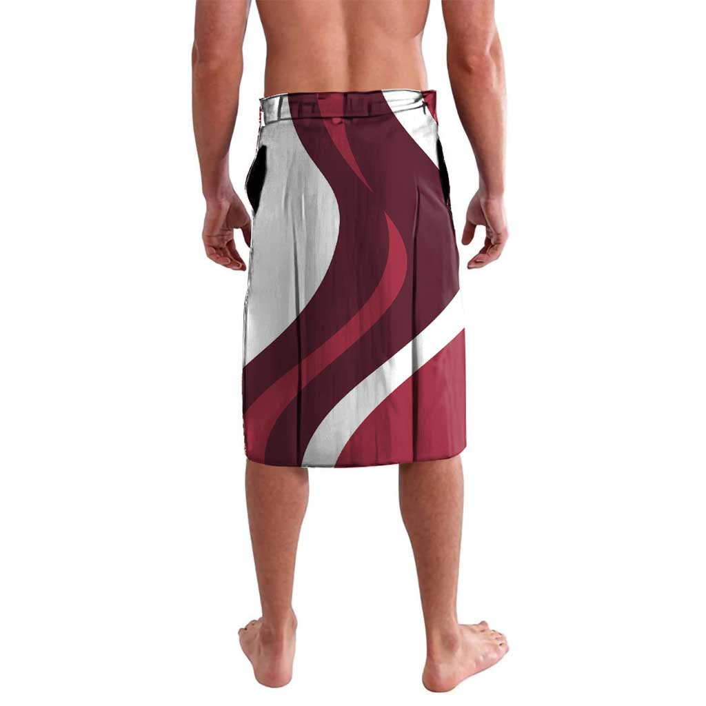 Personalized Latvia graphic board shorts, white with maroon curved stripe pattern
