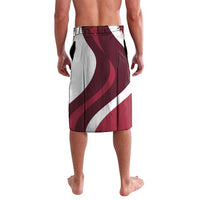Personalized Latvia graphic board shorts, white with maroon curved stripe pattern