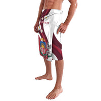 Personalized Latvia graphic board shorts, white with maroon panels and crest artwork