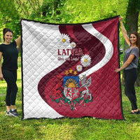 Latvia flag quilt red and white with diamond stitching, crest and bird emblem