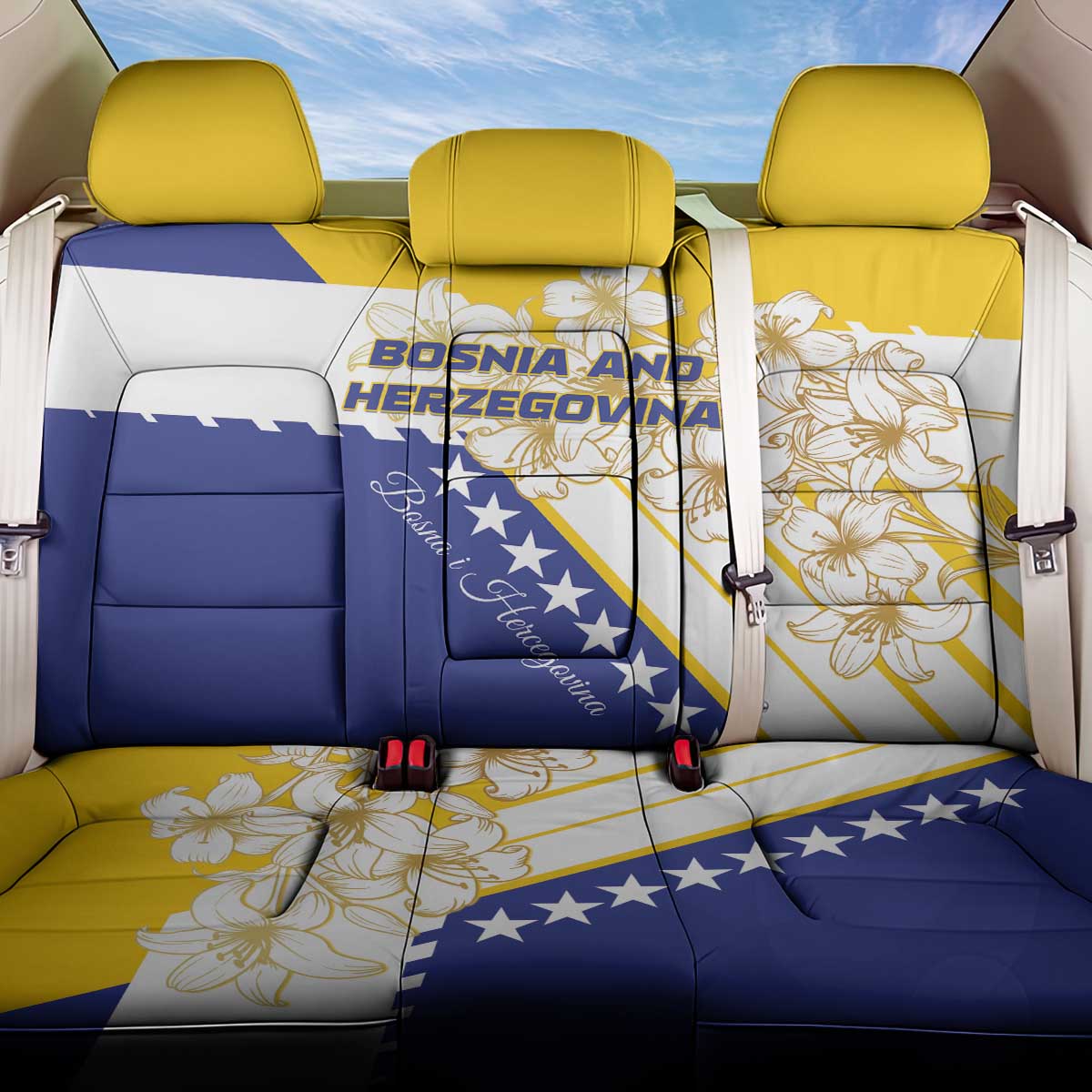 Bosnia and Herzegovina Back Car Seat Cover Stars With Golden Lily