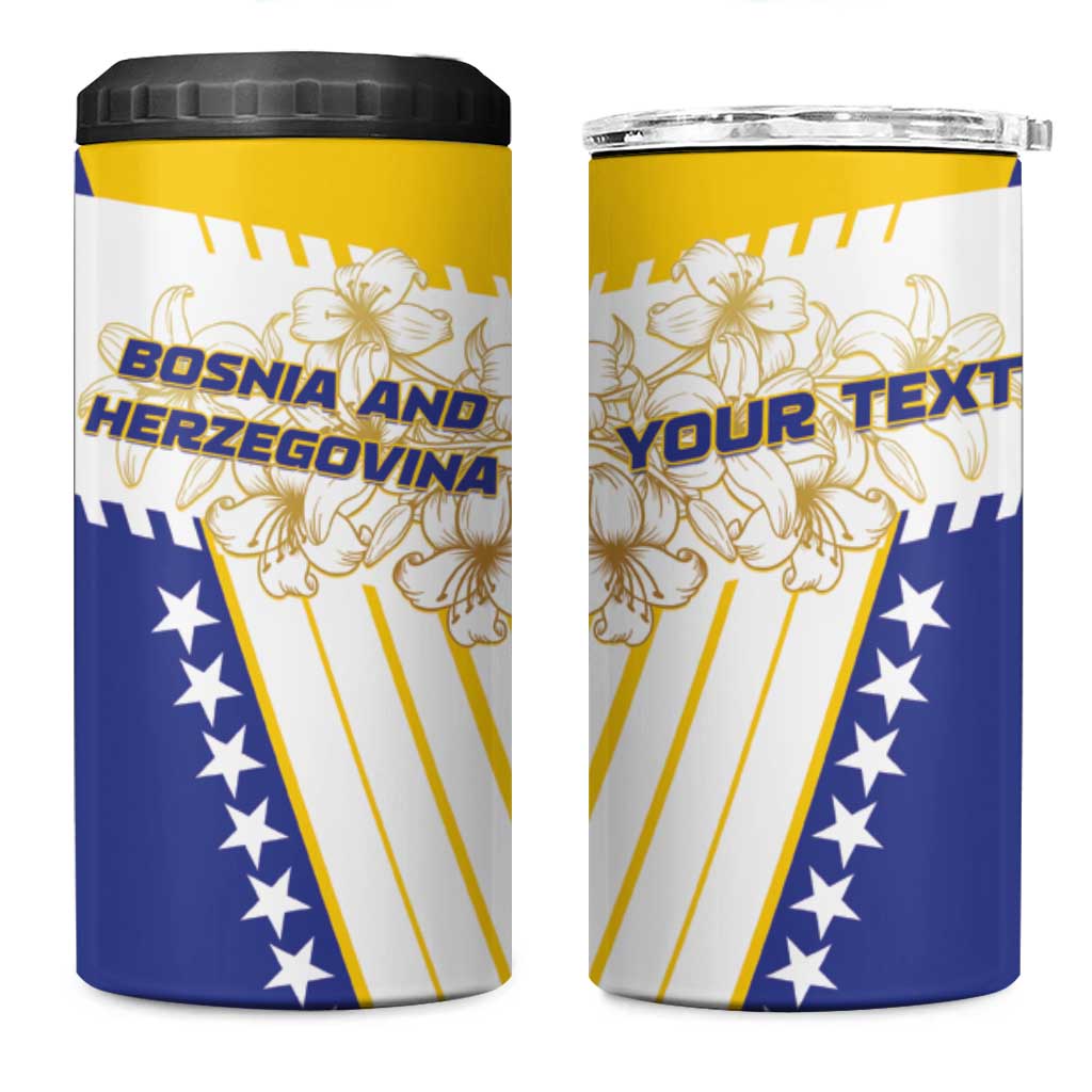 Personalized Bosnia and Herzegovina 4 in 1 Can Cooler Tumbler Stars With Golden Lily