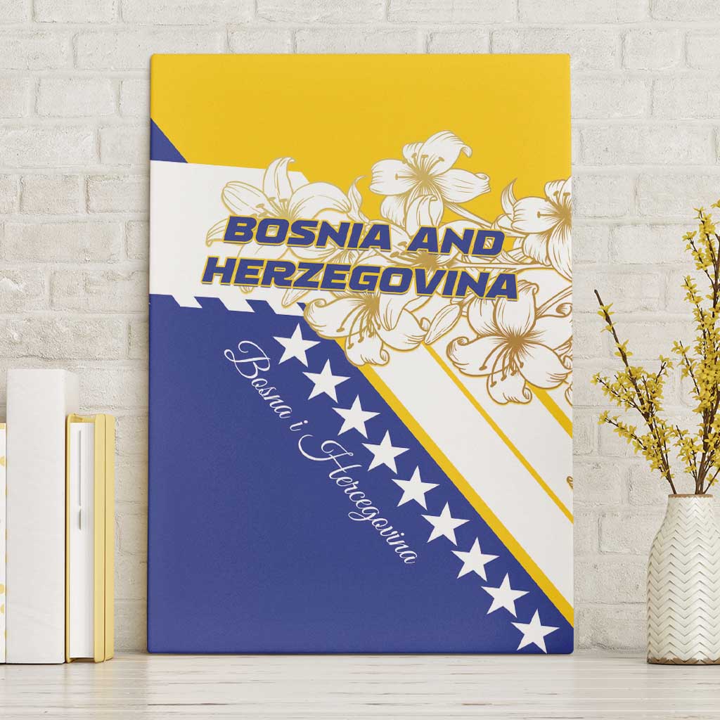 Bosnia and Herzegovina canvas wall art: yellow-blue flag with golden lilies and stars