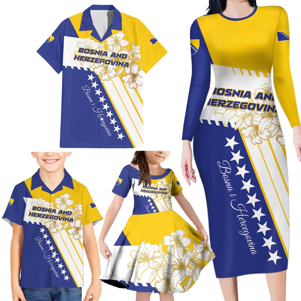 Personalized Bosnia and Herzegovina Family Matching Long Sleeve Bodycon Dress and Hawaiian Shirt Stars With Golden Lily - Wonder Print Shop