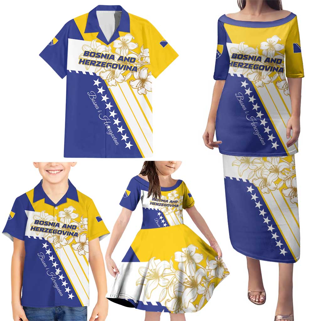 Personalized Bosnia and Herzegovina Family Matching Puletasi and Hawaiian Shirt Stars With Golden Lily - Wonder Print Shop