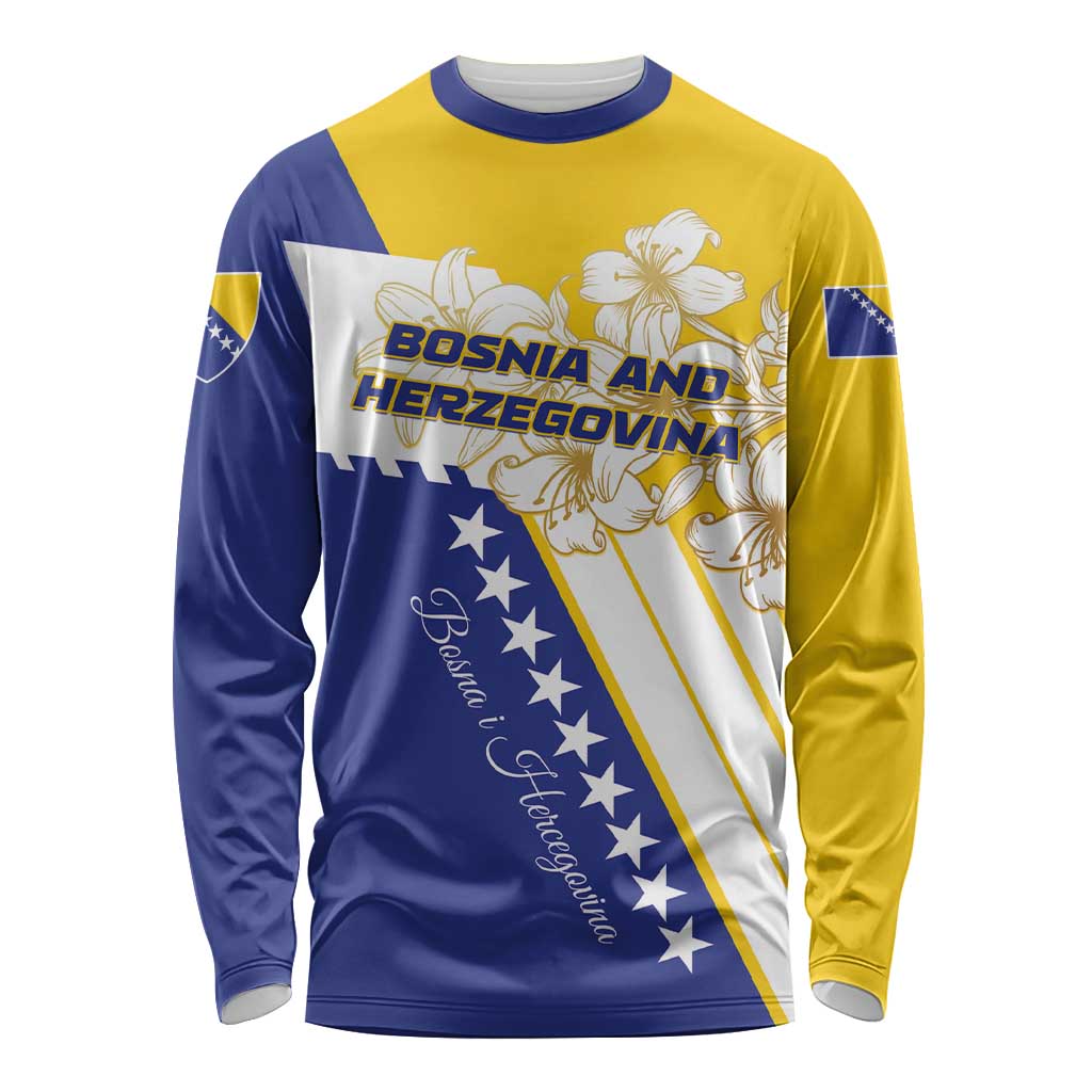 Personalized Bosnia and Herzegovina Long Sleeve Shirt Stars With Golden Lily - Wonder Print Shop