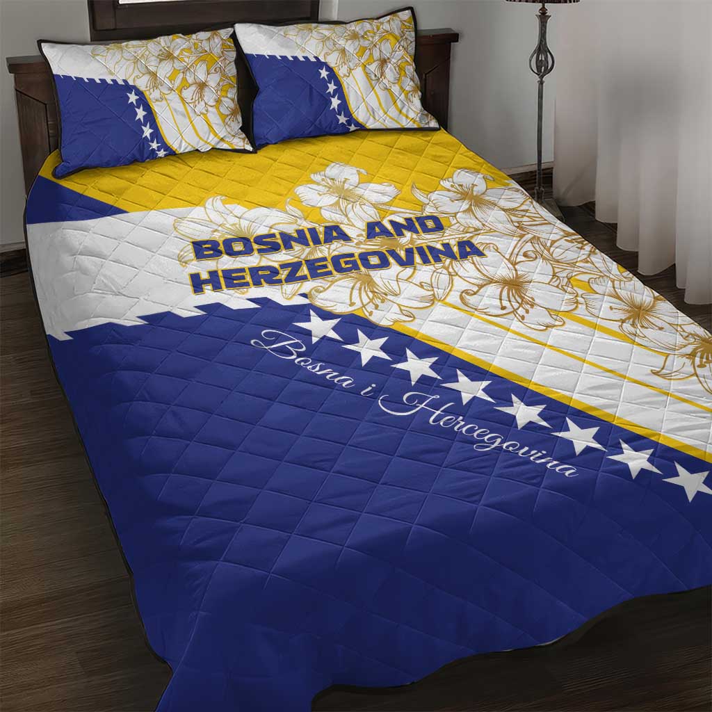 Bosnia and Herzegovina Quilt Bed Set Stars With Golden Lily