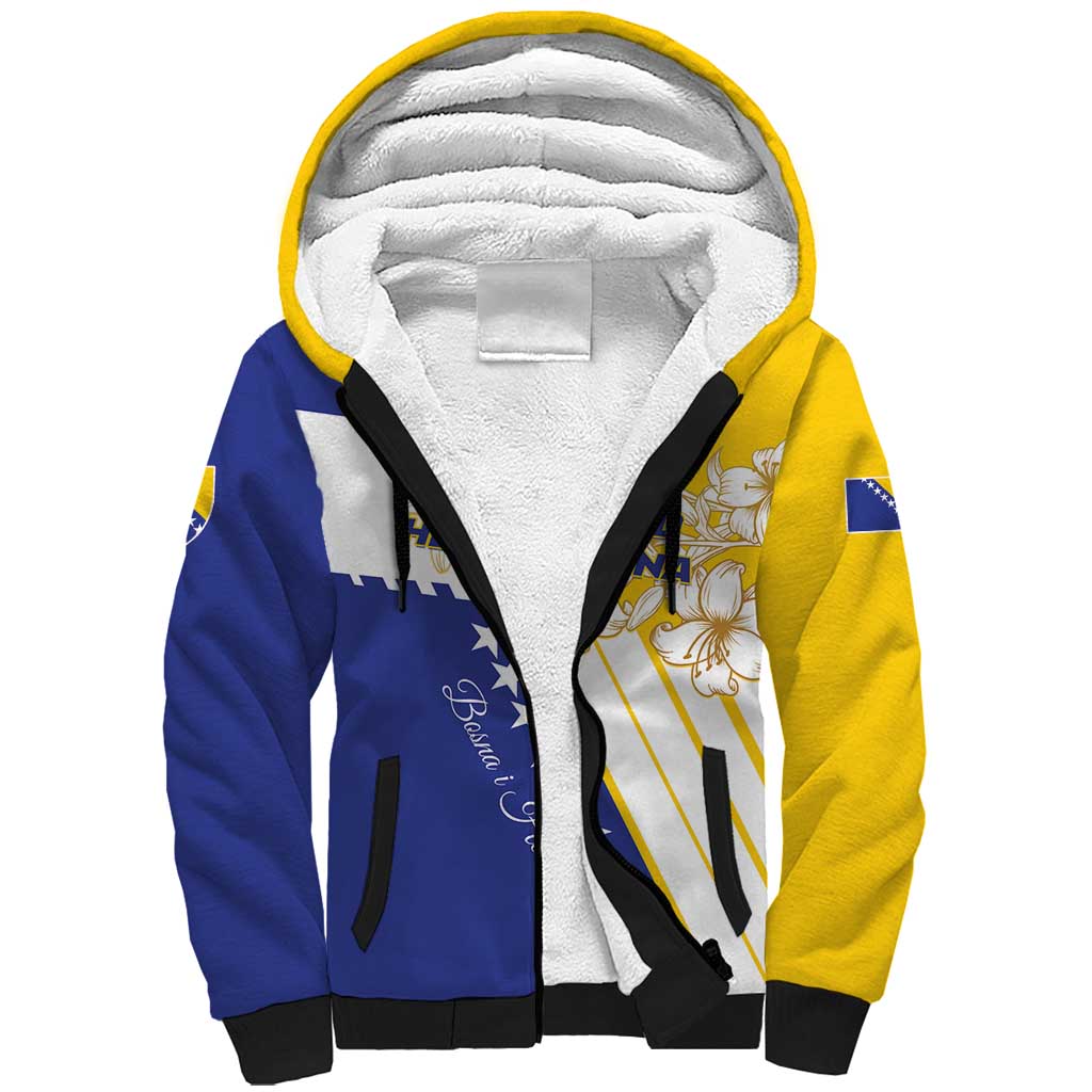 Personalized Bosnia and Herzegovina Sherpa Hoodie Stars With Golden Lily - Wonder Print Shop