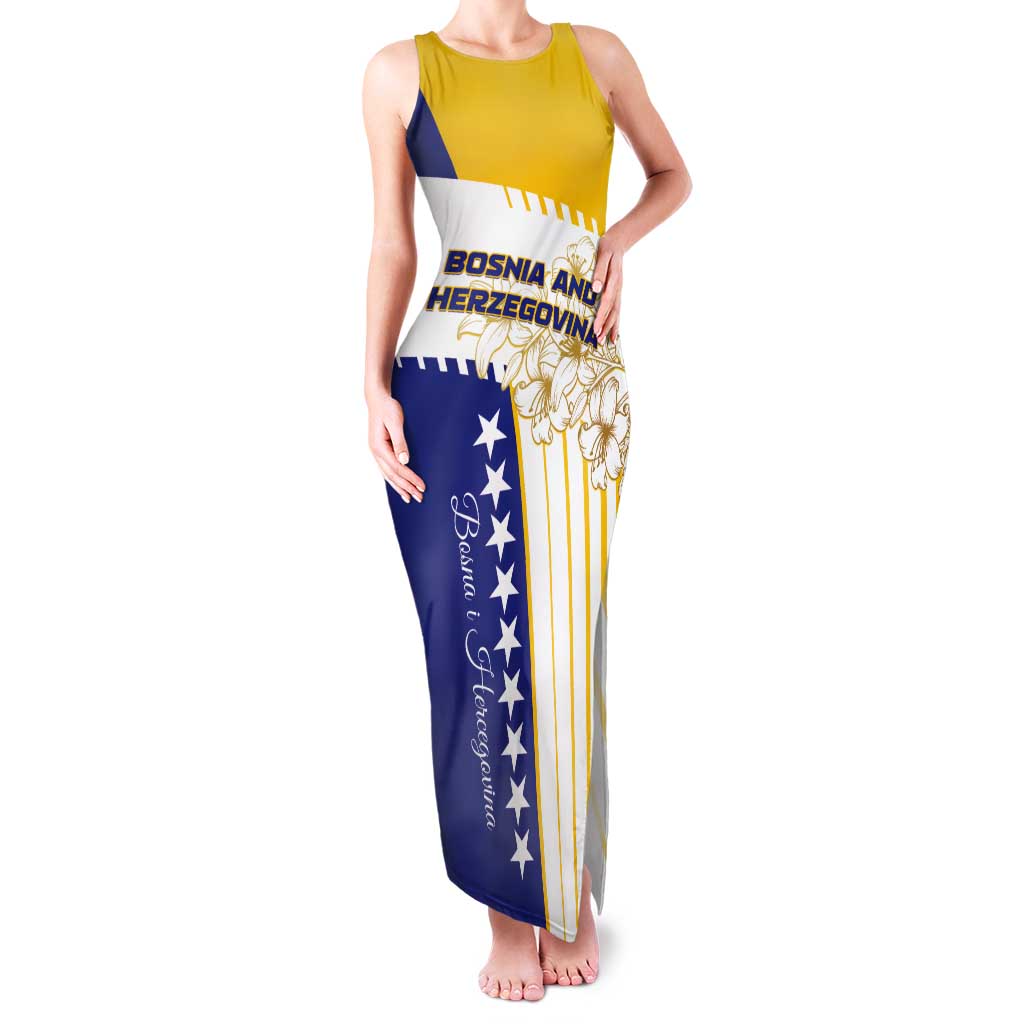 Personalized Bosnia and Herzegovina Tank Maxi Dress Stars With Golden Lily - Wonder Print Shop