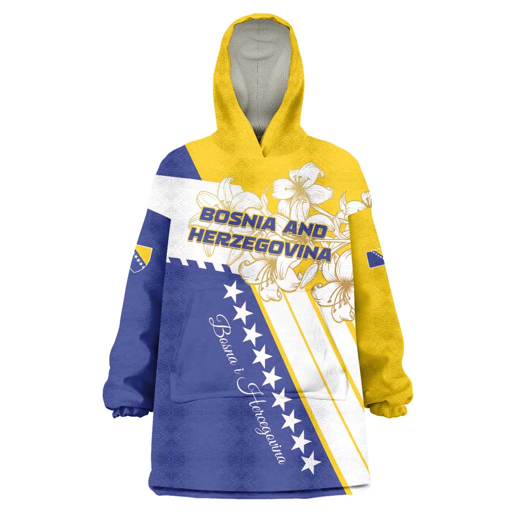 Personalized Bosnia and Herzegovina Wearable Blanket Hoodie Stars With Golden Lily - Wonder Print Shop