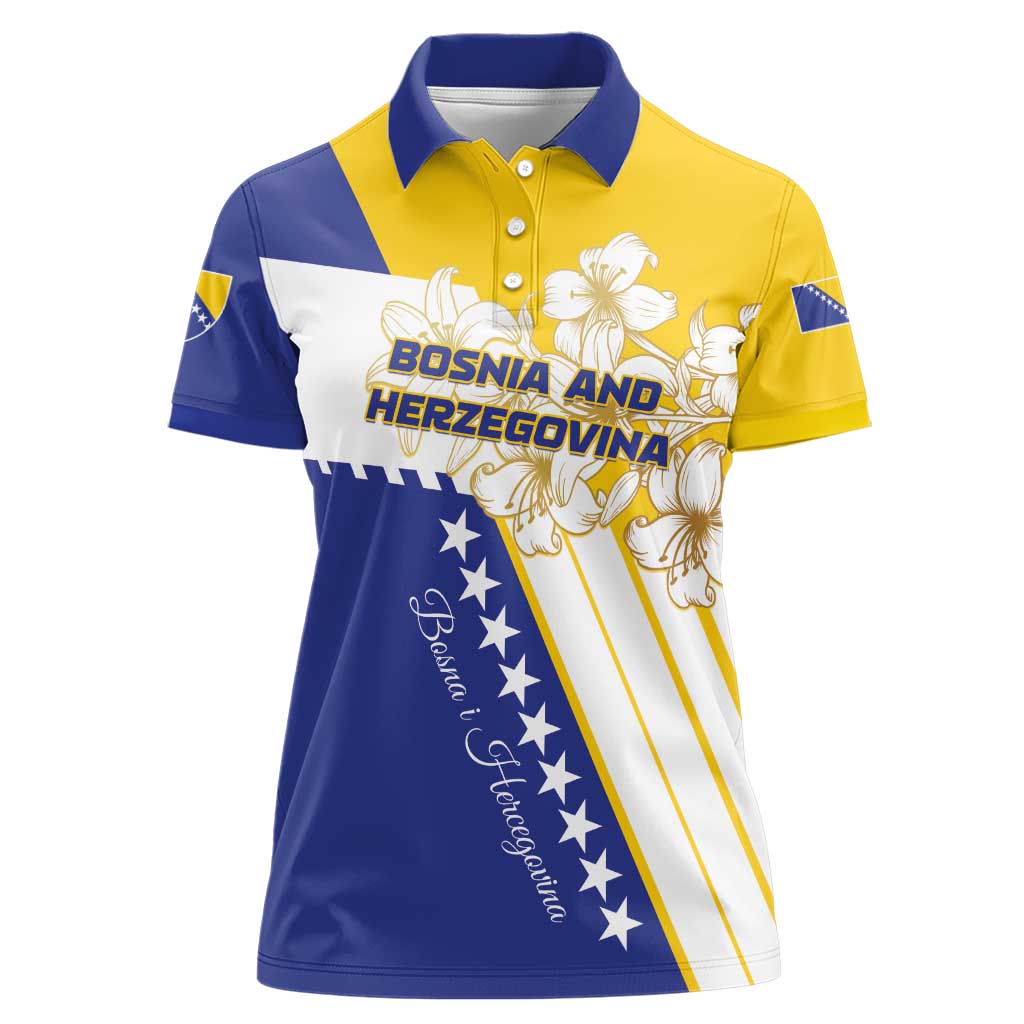 Personalized Bosnia and Herzegovina Women Polo Shirt Stars With Golden Lily