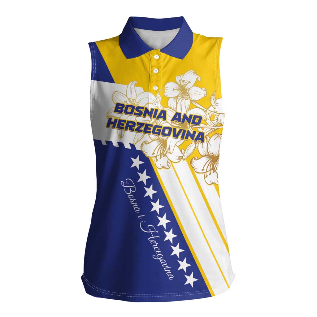 Personalized Bosnia and Herzegovina Women Sleeveless Polo Shirt Stars With Golden Lily