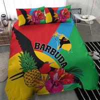 Colorful tropical bedding set: duvet and two pillows with toucans, pineapples, flowers, BARBUDA